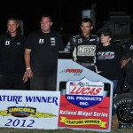 LINCOLN, Ill. (Aug. 17, 2012) – Clauson edges Shuman for POWRi Midget victory, Beckinger wins Micros on last-lap pass