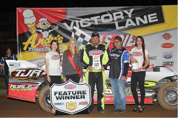 Derek Brown finished an April to remember at Lucas Oil Speedway on Saturday, earning his fourth Street Stock feature victory in five starts. (Photo by Chris Bork)