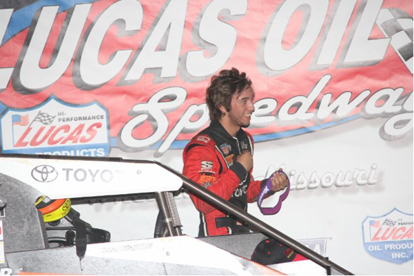 Tanner Thorson celebrated his 20th birthday by driving to a Lucas Oil POWRi Midget victory Saturday night at Lucas Oil Speedway's 5th annual Impact Signs Awnings Wraps Open Wheel Showdown. (Chris Bork photo)