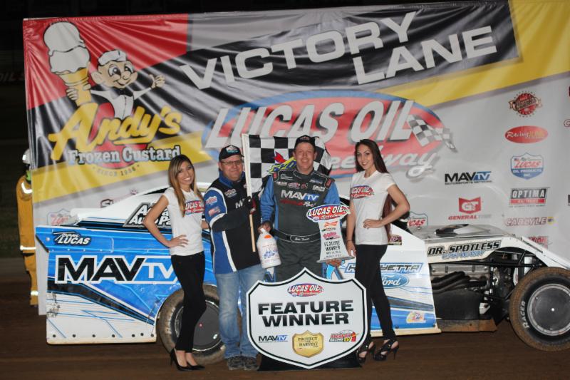 Eric Turner broke a long dry spell with a return to victory lane in the featured Pitts Homes USRA Modified division Saturday night at Lucas Oil Speedway. (Chris Bork photo)