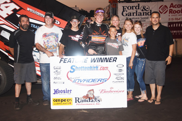 Chris Martin and the team celebrate in Victory Lane in Des Moines (Conrad Nelson Photo)