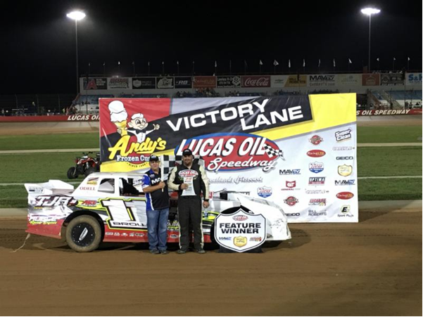 Derek Brown earned his ninth Carson's Corner NAPA Street Stock victory of the season Saturday night at Lucas Oil Speedway. (Dylan Robinson photo)