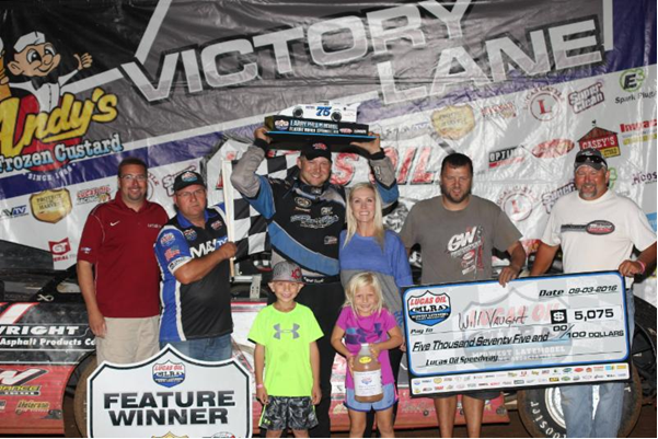 Will Vaught captured his first Lucas Oil MLRA feature win at Lucas Oil Speedway on Saturday night, taking the Larry Phillips Memorial. (Chris Bork photo)